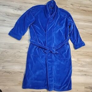RALPH LAUREN‎ Big Polo Pony Plush Velour Bath Robe Blue One Size